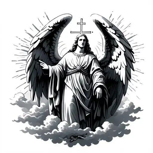 Angel Of The Religious Guard With Rays And Clouds