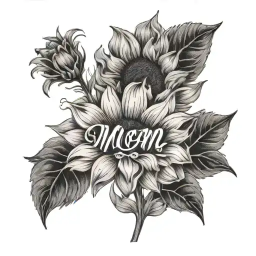 Sunflower And Carnation With Mom Written On It