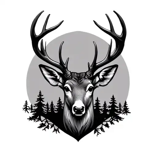 Deer Head With Trees