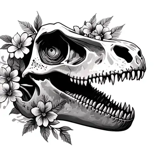 T Rex Skull With Flowers