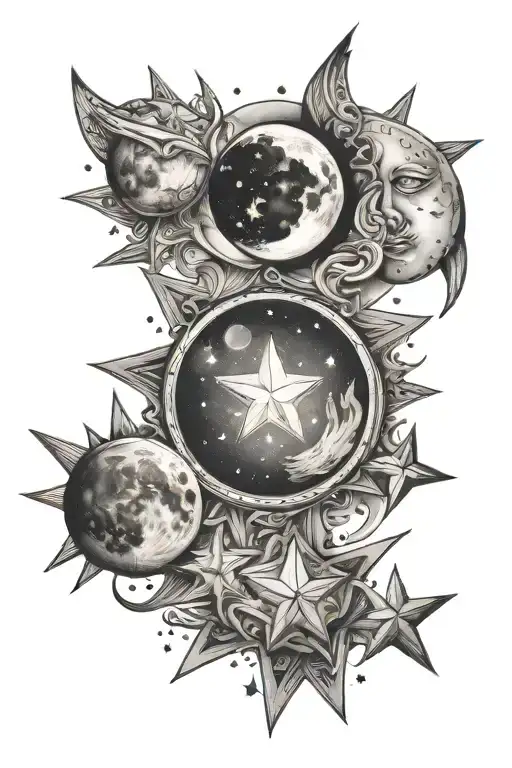 Different Phases Of Moon & Star