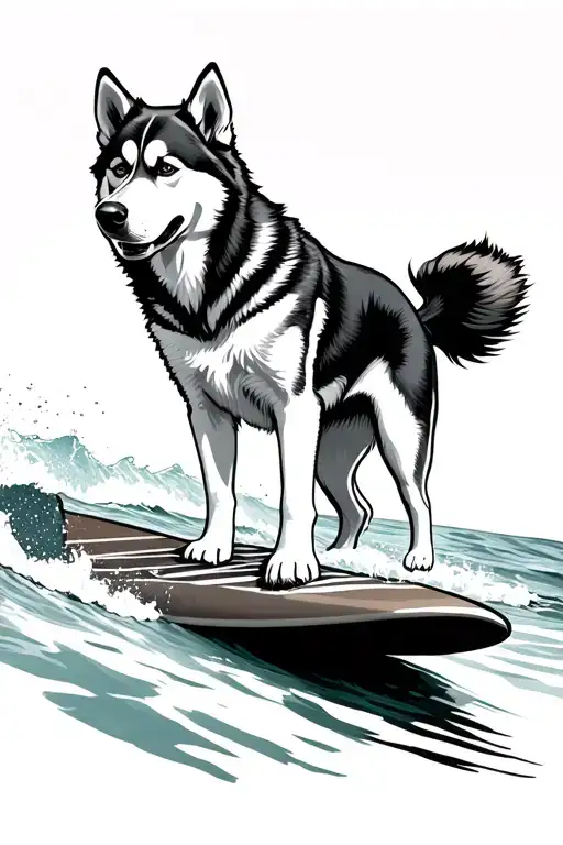 Husky Riding Surfboard