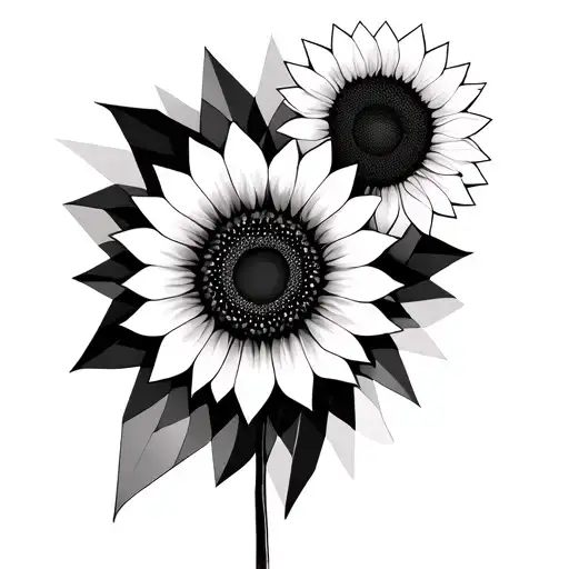 Geometric Trippy Sunflower With Geometric Shapes