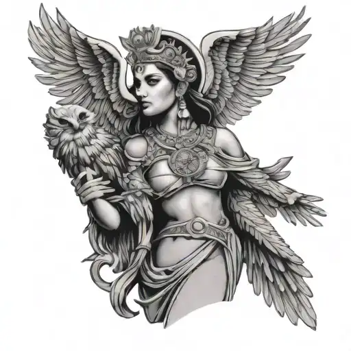 Mexican Goddess Athena Holding Eagle