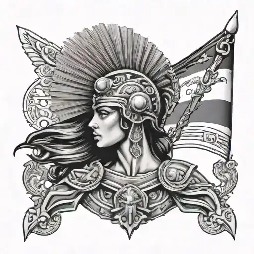 Warrior Goddess Athena Draped In Mexican Flag