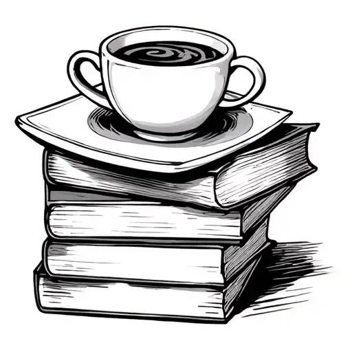 Stack Of Books With Coffee Cup On Top Fine Line