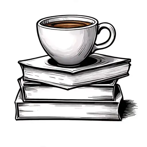Stack Of Books With Coffee Cup On Top Fine Line