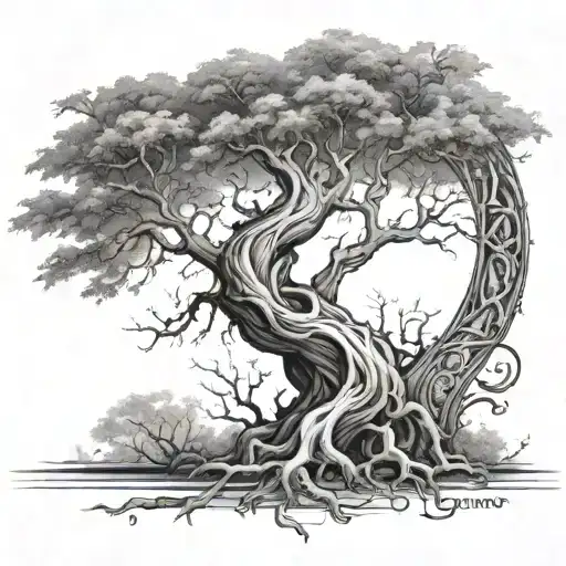 Twisted Tree With Branches Representing Kids Names