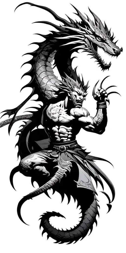 Samuri Warrior Battling A Dragon