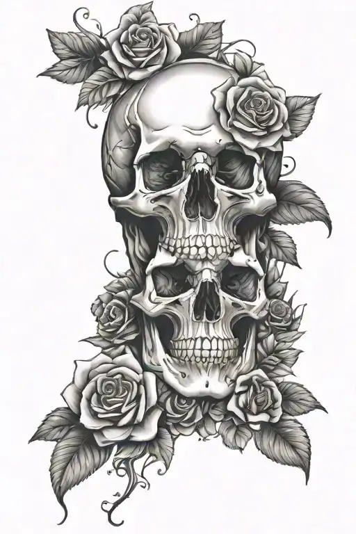 Skull Surrounded By Flowers And Roses