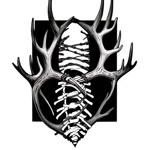 Spine Tattoo Of Antler And Barb Wire Wrapped