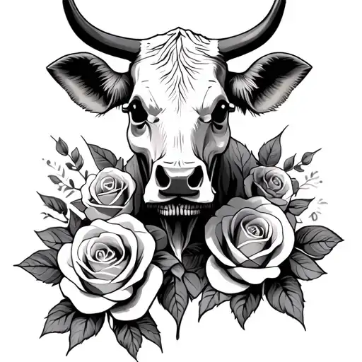 Skull Cow And Roses