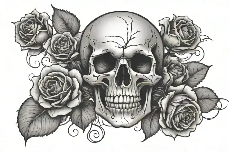 Skull And Rose In A Straight Line