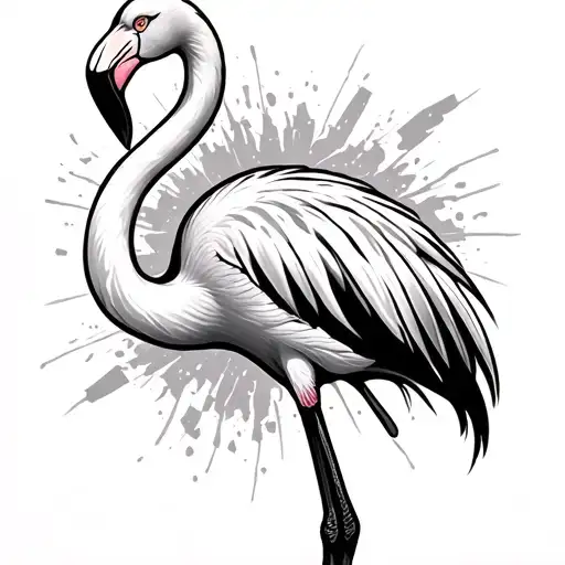 Black Flamingo With White Breaking Out Of It