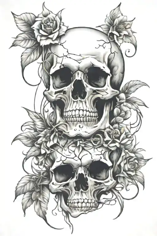 Flowers Surounding A Scull With A Knife Through It