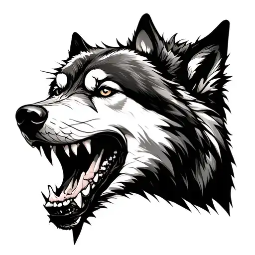 Wolf With Teeth Showing On One Side Of Mouth