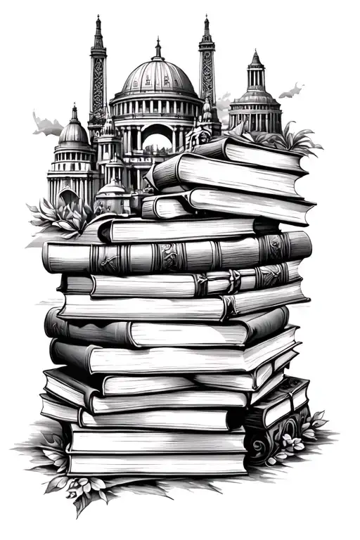 Stacks Of Books Surrounded Travel Landmarks