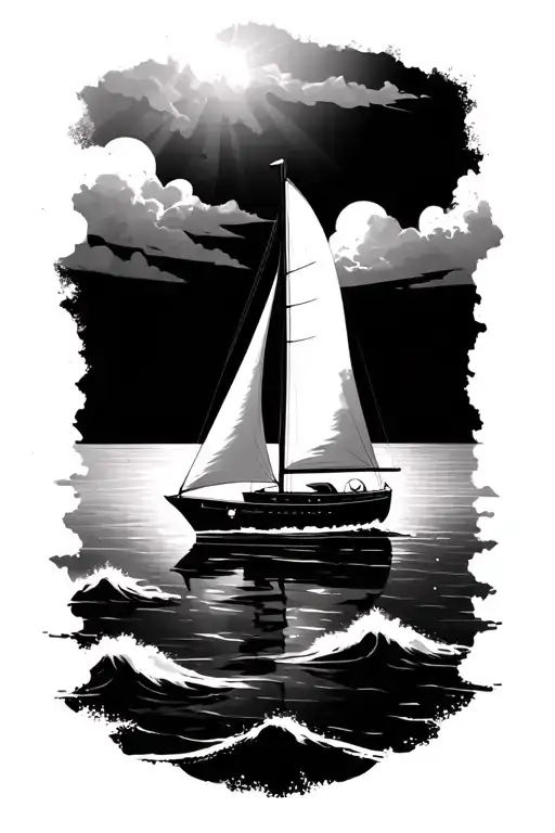 Modern Sailboat Sailing Towards