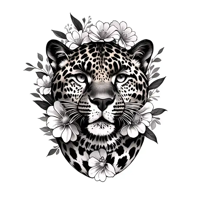 Leopard Print And Flowers Surrounding