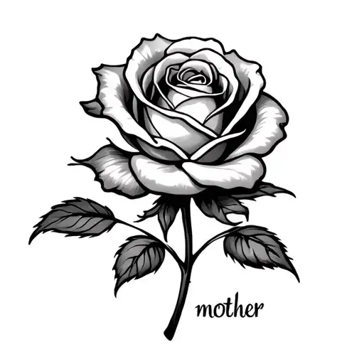 A Single Rose With The Word Mother In The Stem
