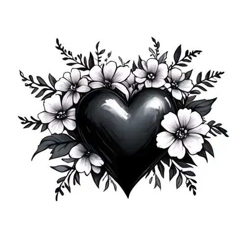 Black Heart With Flowers Around