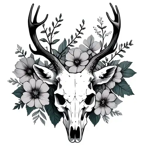 Deer Skull With Flowers Growing Through It