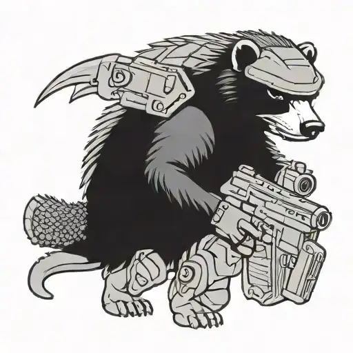 Cartoon Honey Badger With Tactical Gear Wearing A Uchanka