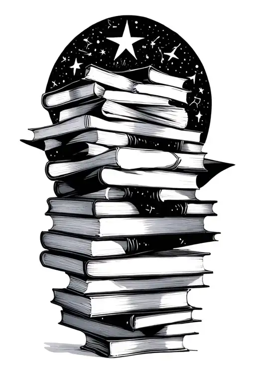 Stacks Of Books Surrounded By Star Constellation