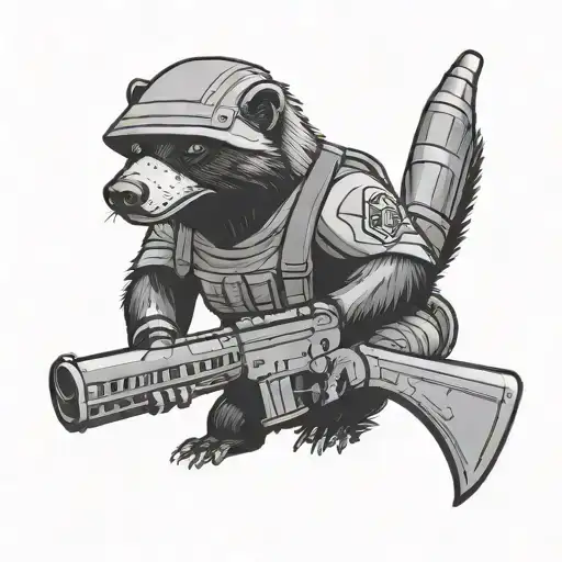 Cartoon Honey Badger With Tactical Gear Wearing A Russian Uchanka