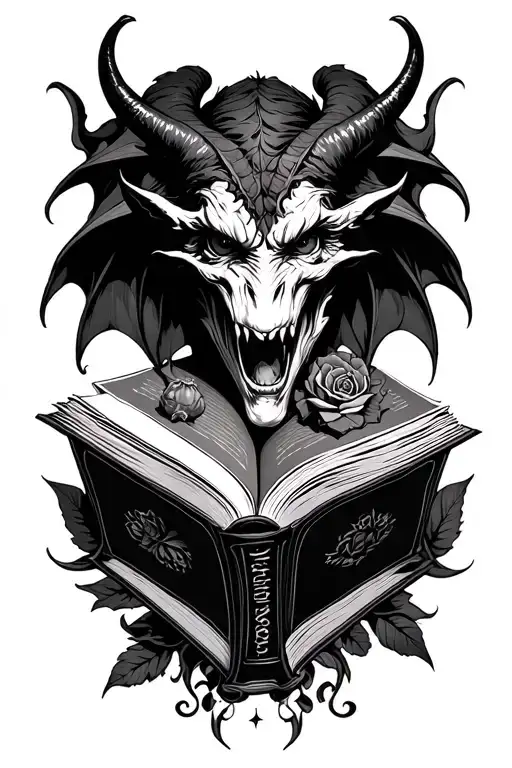 Dark Romance Demon Book Lover Tattoo Black And Grey
