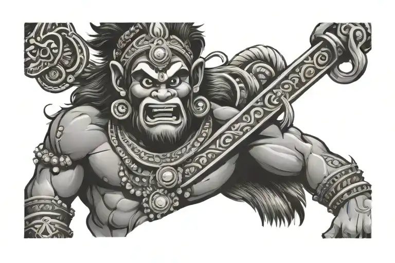 Bali Hanuman Face And Band Style Illustration