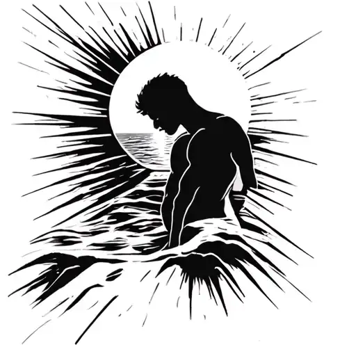 A Minimalist Silhouette Of The Man On The Beach With The Glaring Sun Overhead