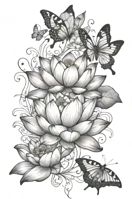 Lotus Flower And Butterflies