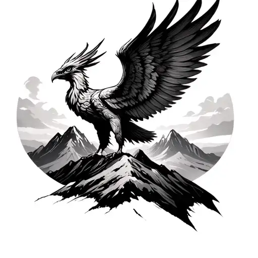 Masculine Phoenix Over A Mountain On My Felt With Wings Opened Going To My Peck And Lat