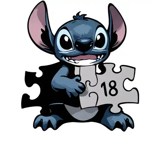 Stitch Character Holding A Puzzle Piece With Number 118 On It