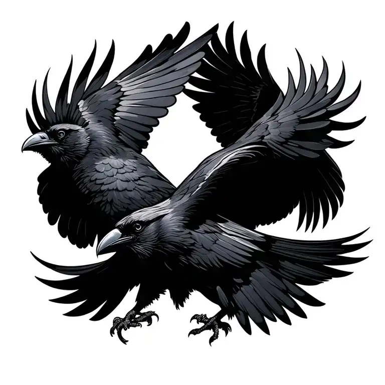 Two Norse Style Ravens Nordic Hugin Munin Flying