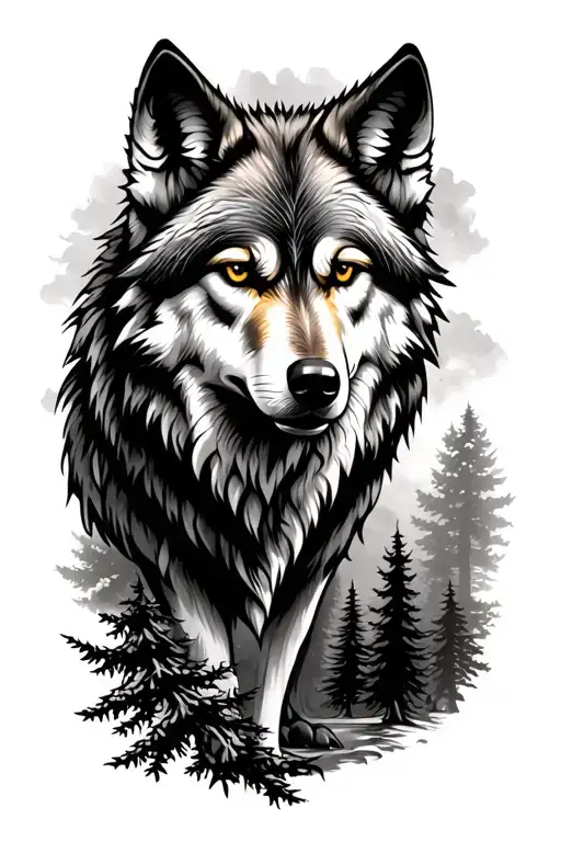 Wolf And Forest Scene