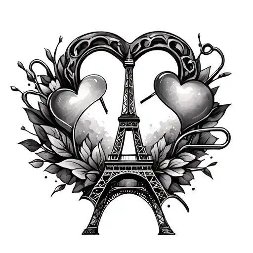 Safety Pin With Heart And Eiffel Tower