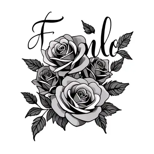 Family In Cursive Font And Roses Intertwined