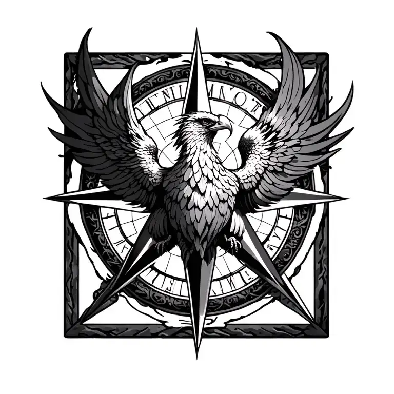 Phoenix In A Compass Rose Surrounded