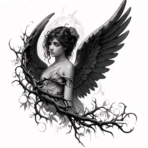 Thorn Vine Wrapping With Angel Wings Made