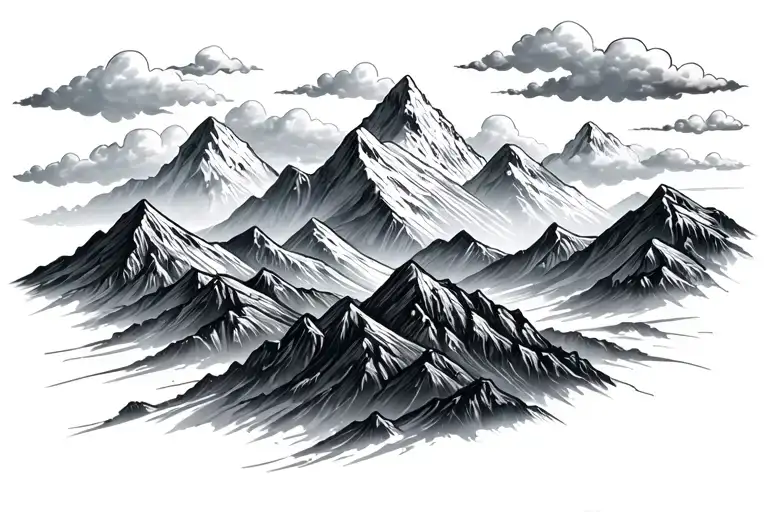 Mountains And Clouds Linework