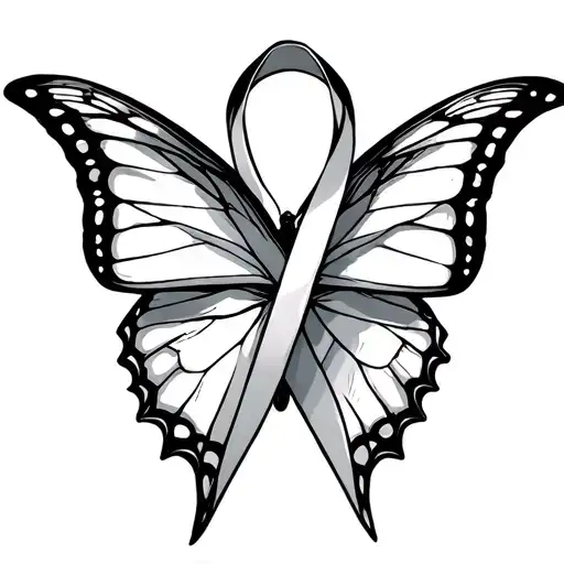 Butterfly And Cancer Ribbon Intertwined