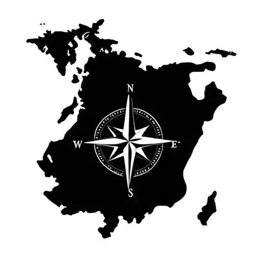 Bermuda Map Outline With Compass Surrounded