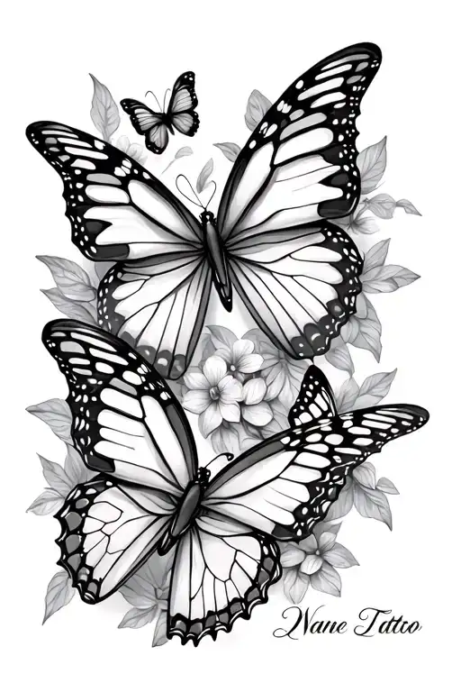 Butterflies And Name Tattoo Design Inspired