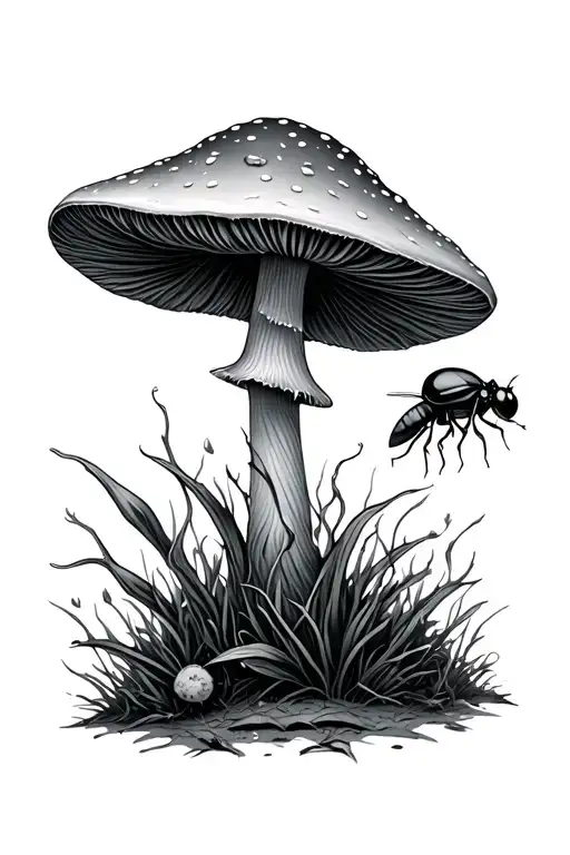Lightning Bug On Mushroom