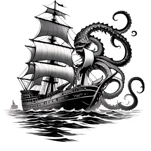A Kraken Attacking A Ship
