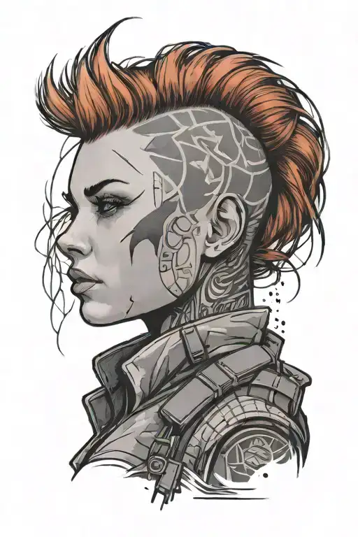 Red-haired Female Soldier With A Mohawk
