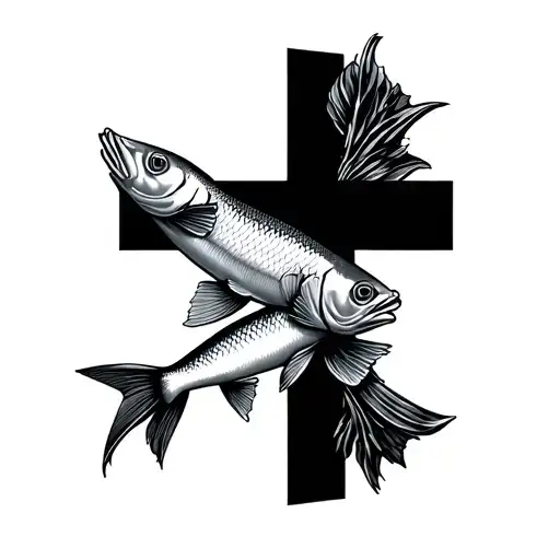 Fish Swimming In A Circle Around A Cross