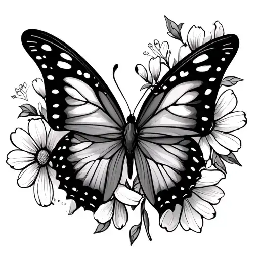 Butterfly With Buttercups And Simple Paisley Design